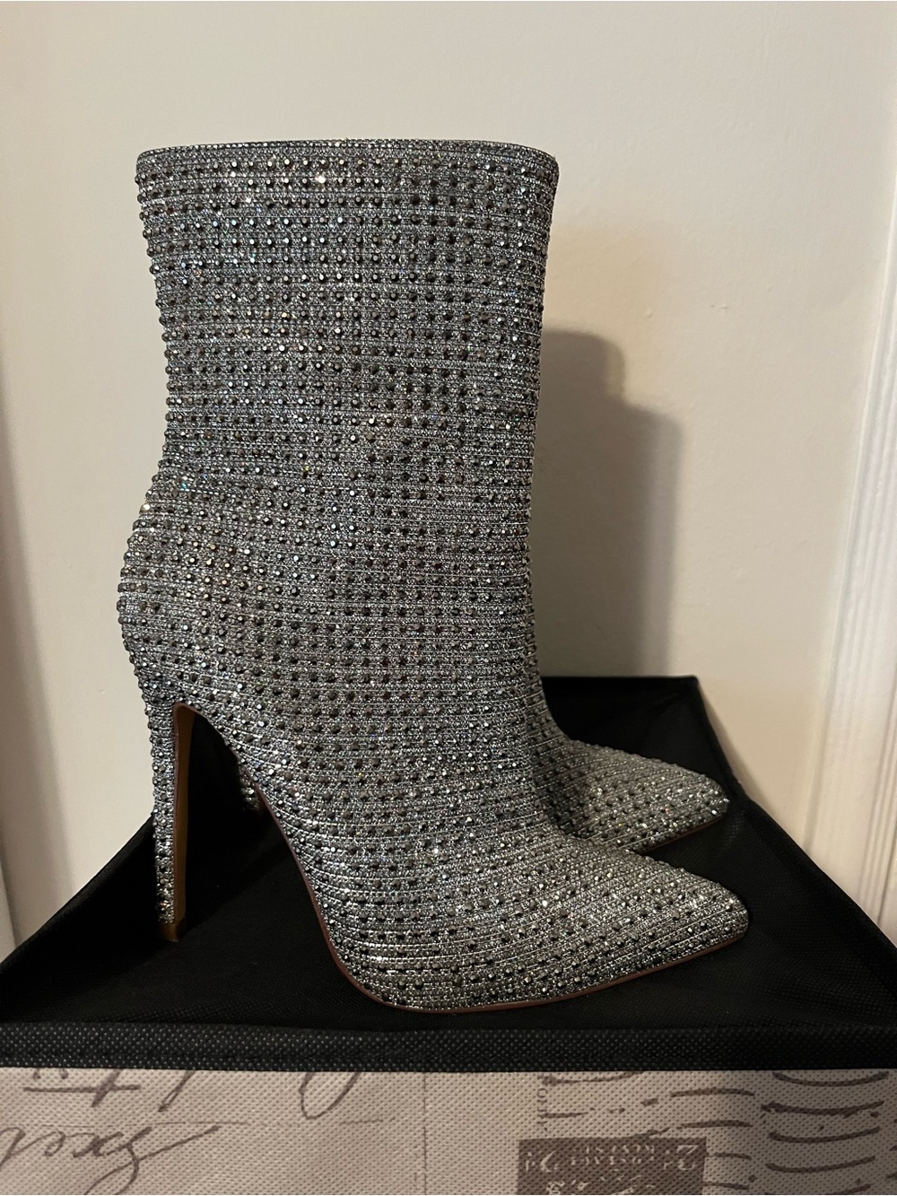 Glaze Silver Crystal-Embellished Stiletto Ankle Boots